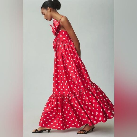 Anthropologie Atsu Sally Bow Midi Dress In Red Motif Size Small NWT - Picture 3 of 10